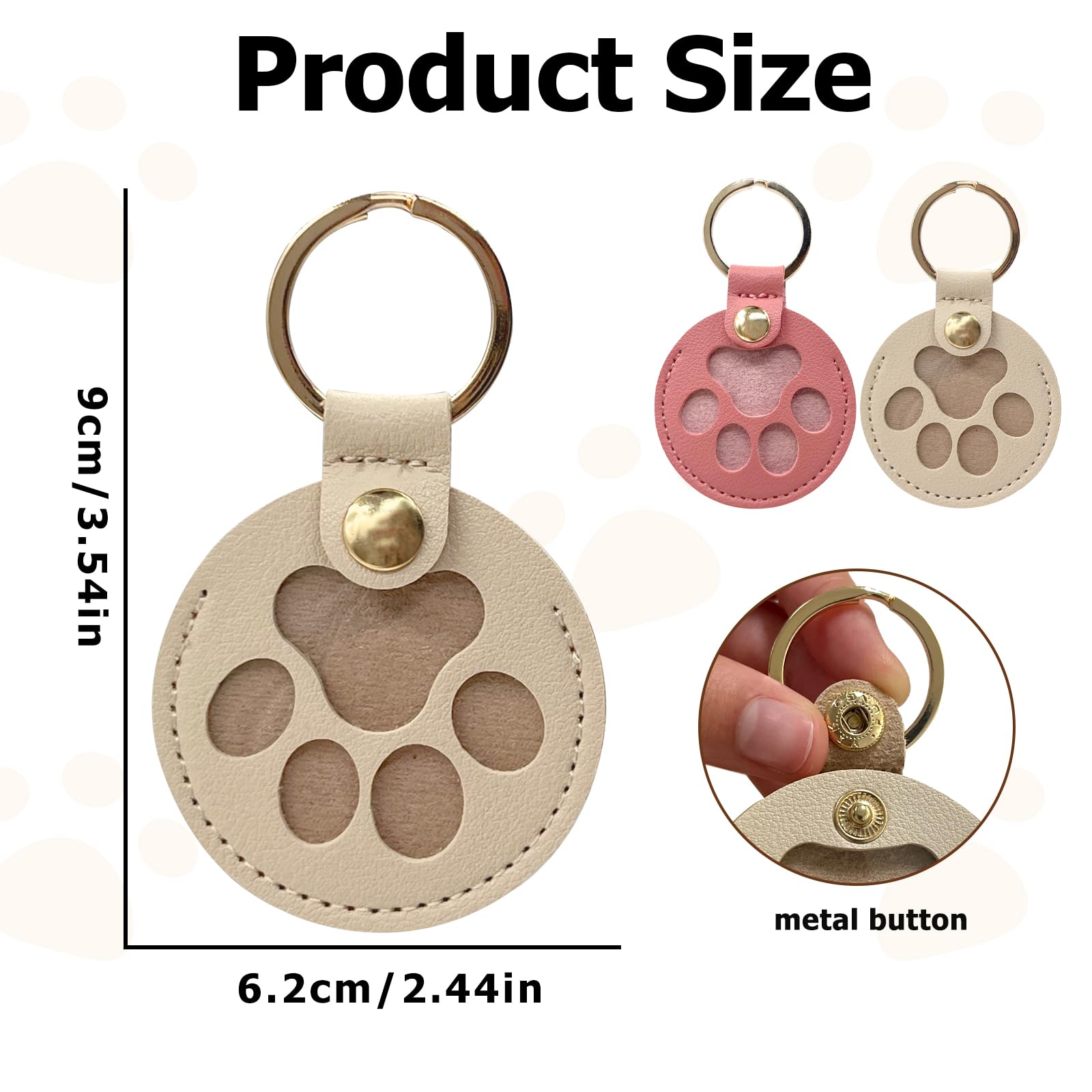 Duuclume Personalized Pet Hair Keepsake Box for Dog Pets Hair Storage Pouch Fur Memorial Keyring for Pet Commemorative,Dog Cat Paw Shape Leather Keychain Pendant(Beige & Pink) - Image 2