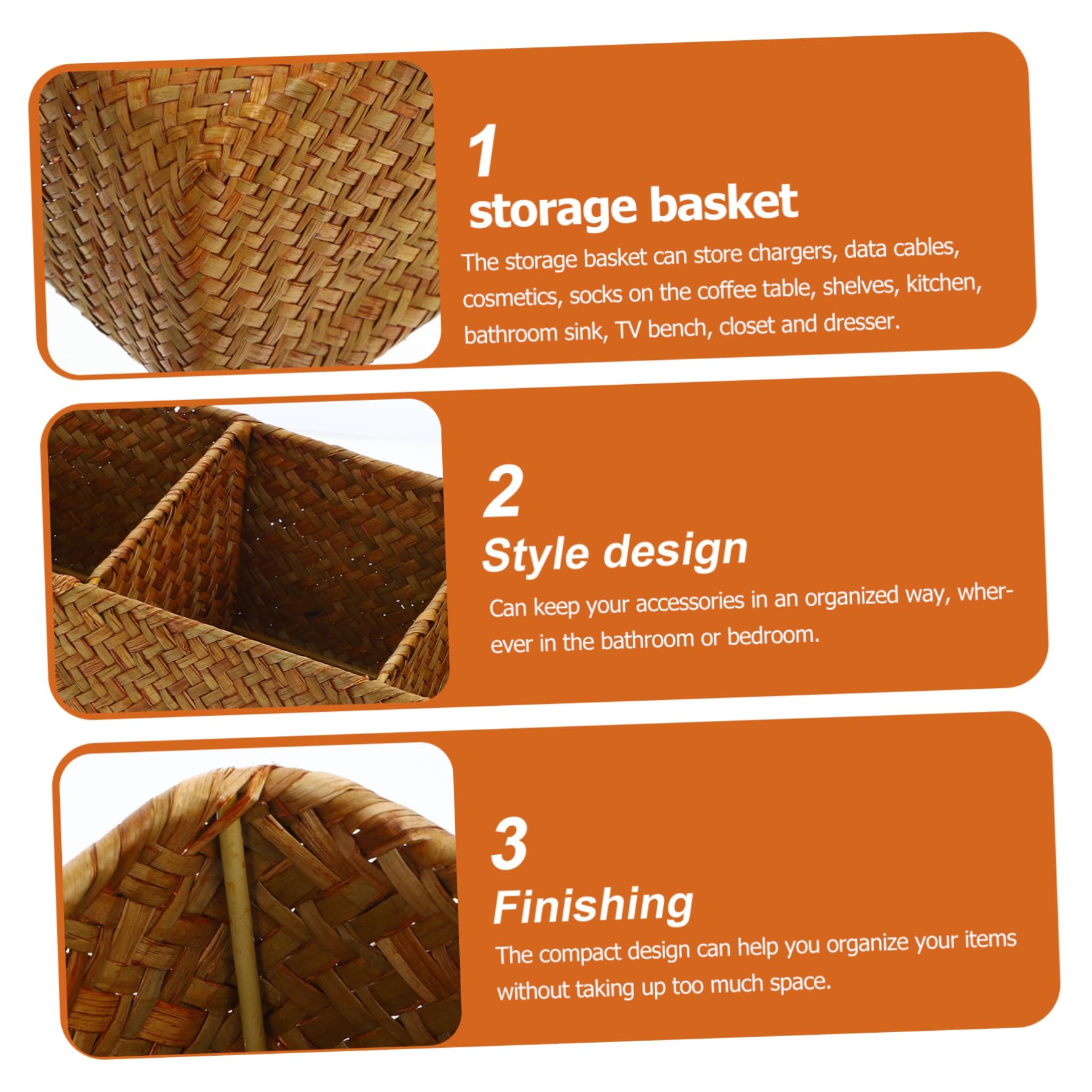 Alipis 3 Stück Wickelkorb für Schreibtisch mit Fächern Woven Storage Box Karamellfarbe zur Aufbewahrung von Fernbedienungen Kosmetik und Kleinigkeiten Praktischer Desktop Organizer für