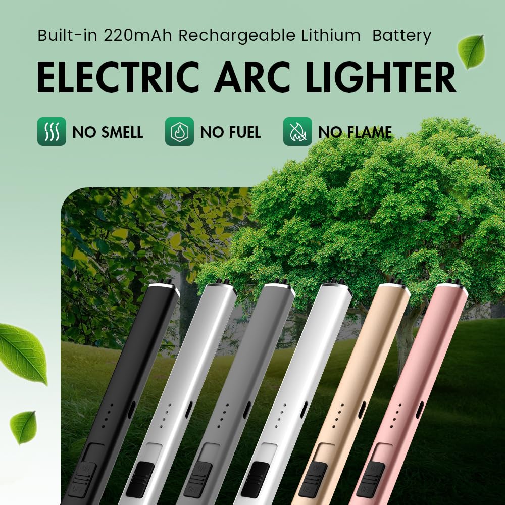 Encendedor eléctrico largo, recargable USB tipo C resistente al viento, encendedor sin llama para velas, estufa y uso al aire libre 4