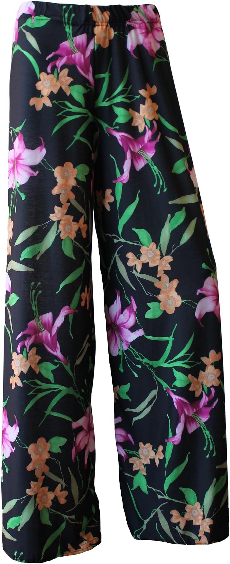 F4U® New Ladies Floral Print Palazzo Trousers Womens Wide Leg Summer Pants Plus Sizes 8-26 (16-18, Black Floral)