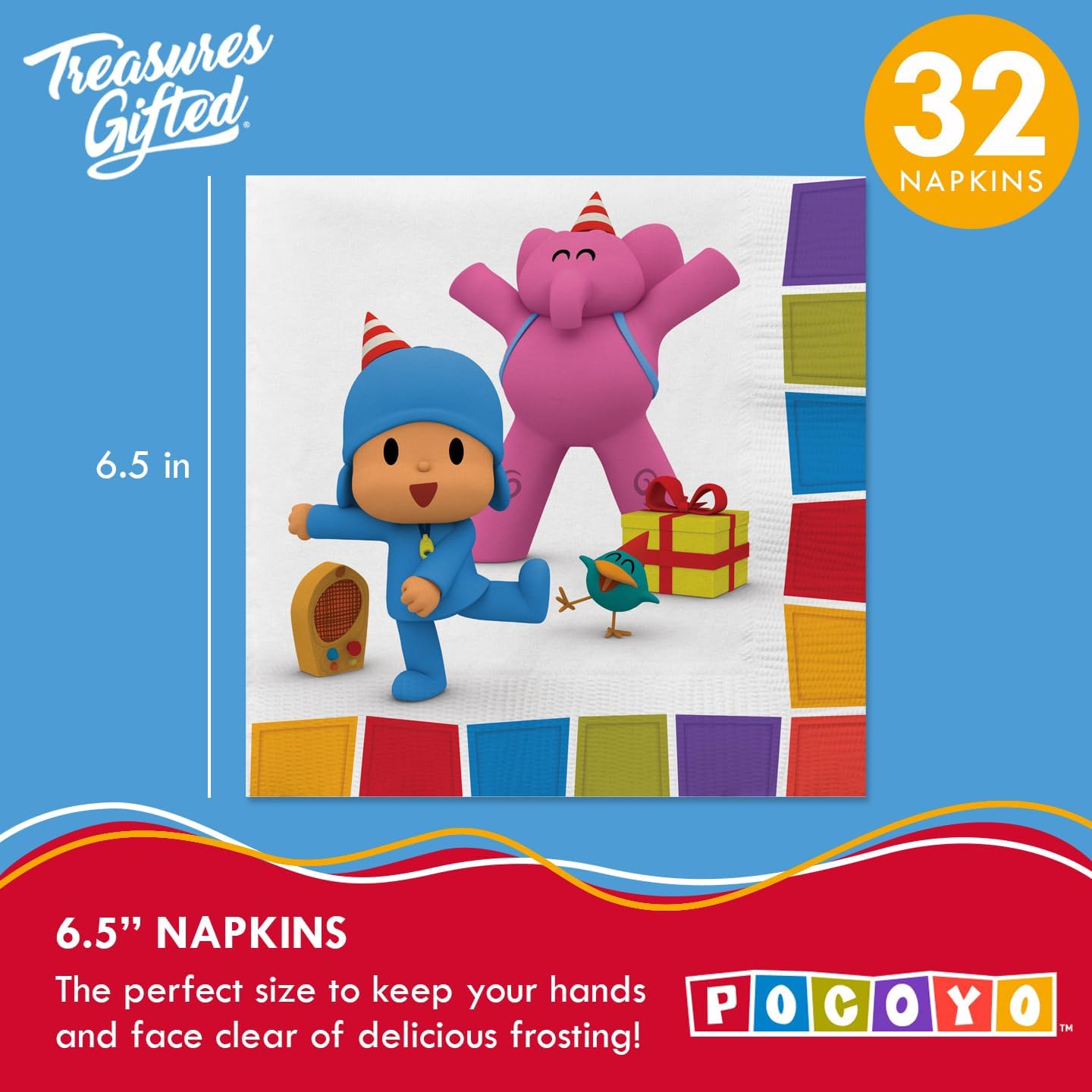 Treasures Gifted Officially Licensed Pocoyo Birthday Party Decorations Serves 24 Guests - Dinnerware Starter Set Pocoyo Party Supplies - Pocoyo Party Decorations - Pocoyo Plates & Napkins