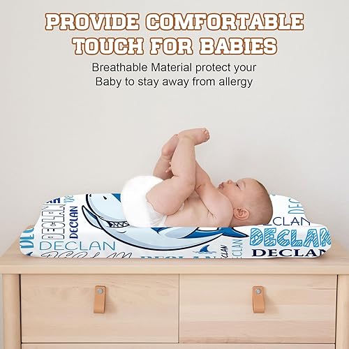 Miniatura 6 de Funda personalizada para cambiador de bebé, 2 piezas, diseño de tiburón azul, cómoda, para bebés, niños y niñas, regalo de cumpleaños para niños