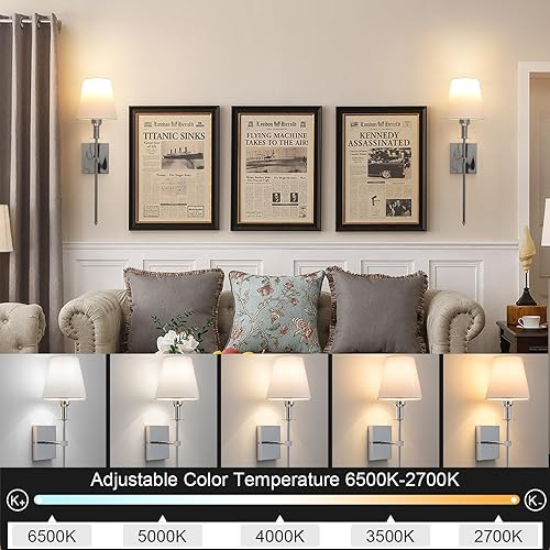 Vista 17 de Juego de 2 apliques de pared que funcionan con pilas, luces de pared inalámbricas recargables con control remoto de 12 colores regulables