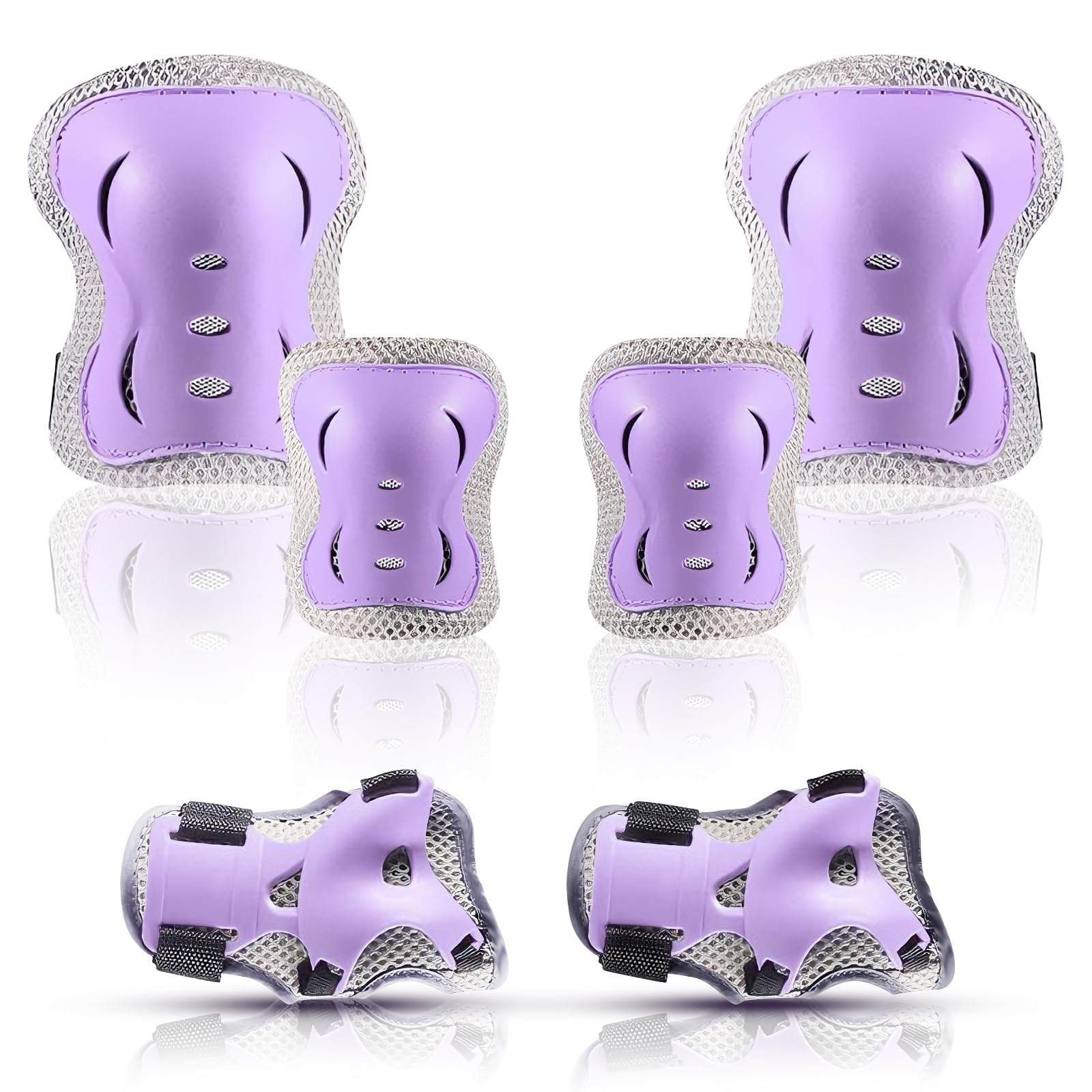 Knee Pads for Kids Protective Gear Set - Knee Pads, Elbow Pads, and Wrist Guards for Girls Boys Skating Skateboard Scooter, Bike, Cycling, Rollerblading, Motorcycle Bike (Purple)