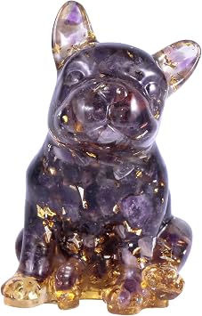 SUNYIK Resin Crystal Stone French Bulldog Statue, Reiki Healing Stone Animal Figurines Decor for Home Office Desk Tabletop, Amethyst