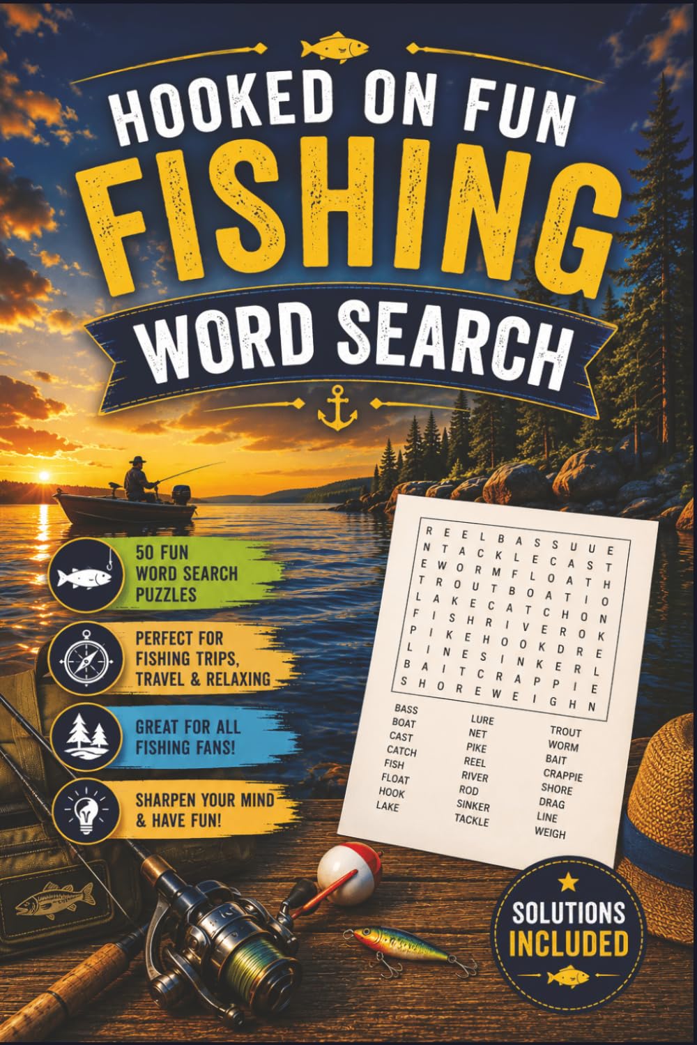 Fishing Word Search Puzzle Book: 50 Fun Fishing Themed Word Search Puzzles with Solutions Included for Anglers Outdoor Lovers and Puzzle Fans