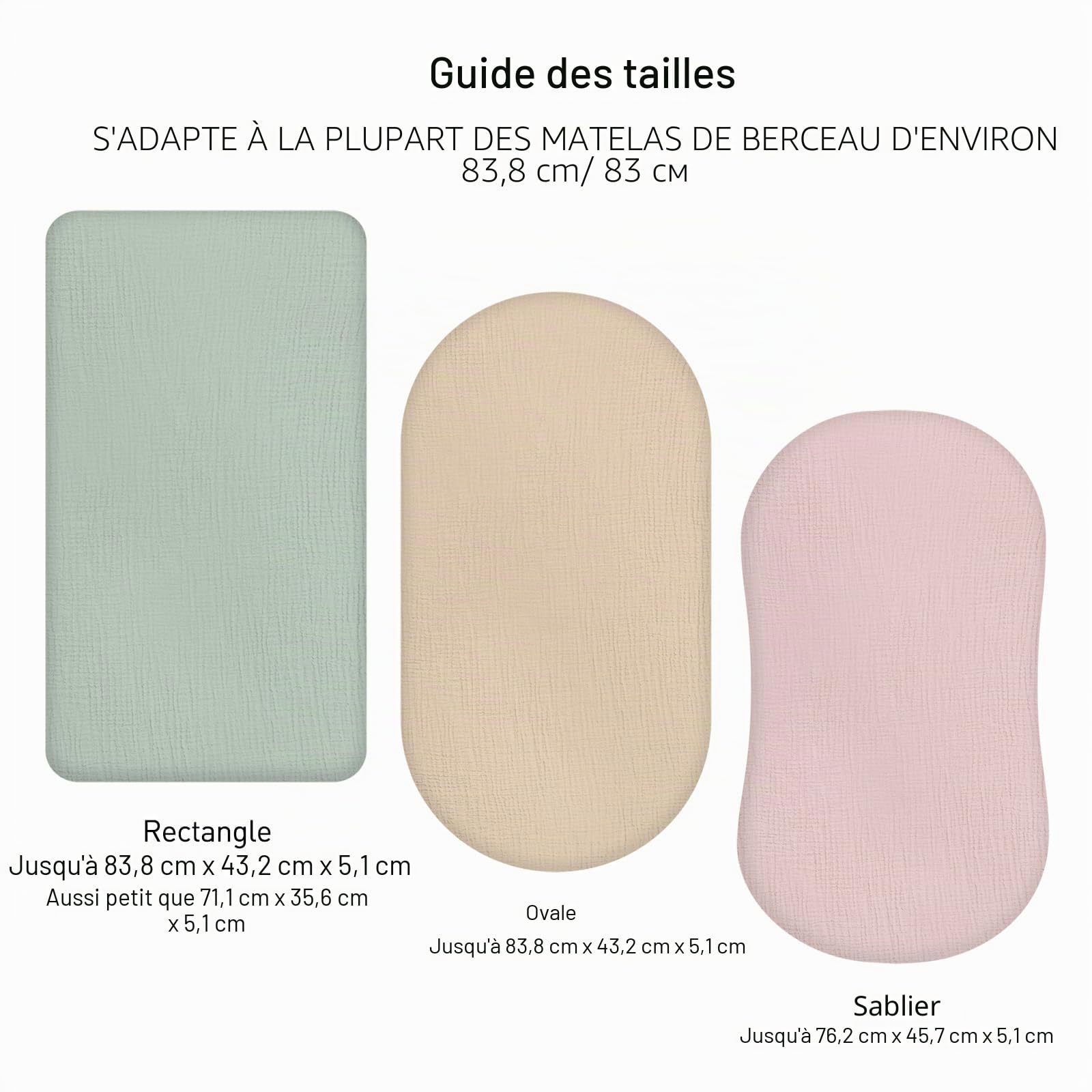 Soarwg Kids Lot de 2 draps-Housses en Mousseline pour couffin, Landau, 83 x 43 cm, 100% Coton, pour Berceau Ovale et rectangulaire