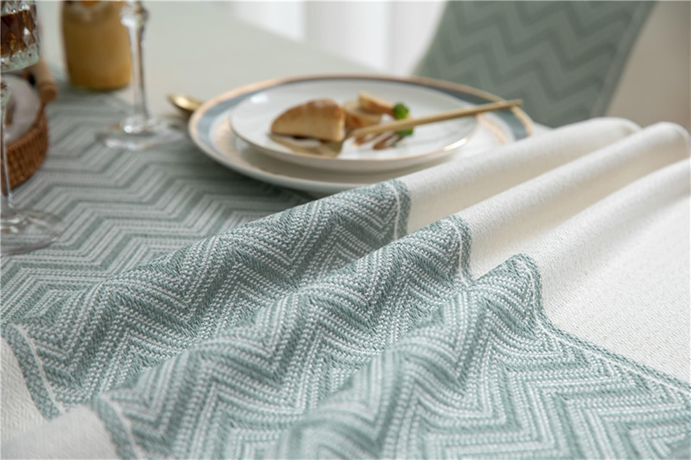 Mantel de Cocina Rectangular Blanco, Empalme de Rayas Onduladas con Borlas, de Poliéster Fácil de Limpiar, 140 x 220 cm, Mantel para Patio