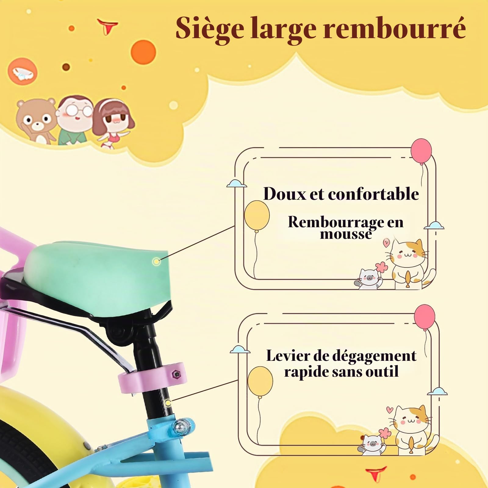 RULLY Vélo Enfant 12-16 Pouces pour Filles de 2 à 7 Ans (33–53 cm) – Vélo Fille avec roulettes, Frein à Rétropédalage et Design Arc-en-Ciel