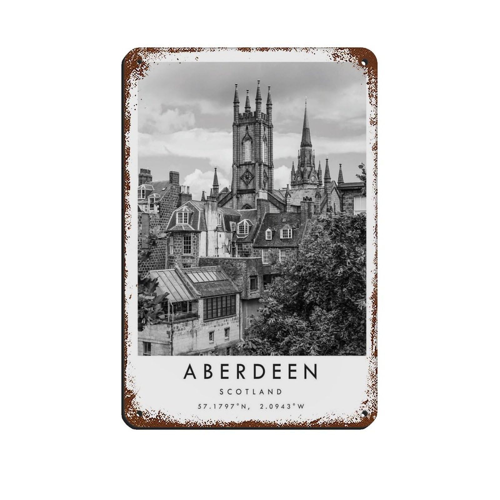 Lxwnze 20L X 30W Cm Aberdeen Travel, Aberdeen Poster Retro Poster Metal Tin Sign Chic Art Retro Iron Painting Bar People Cave Cafe Family Garage Poster Wall Decoration 8X12inch(20X30cm)