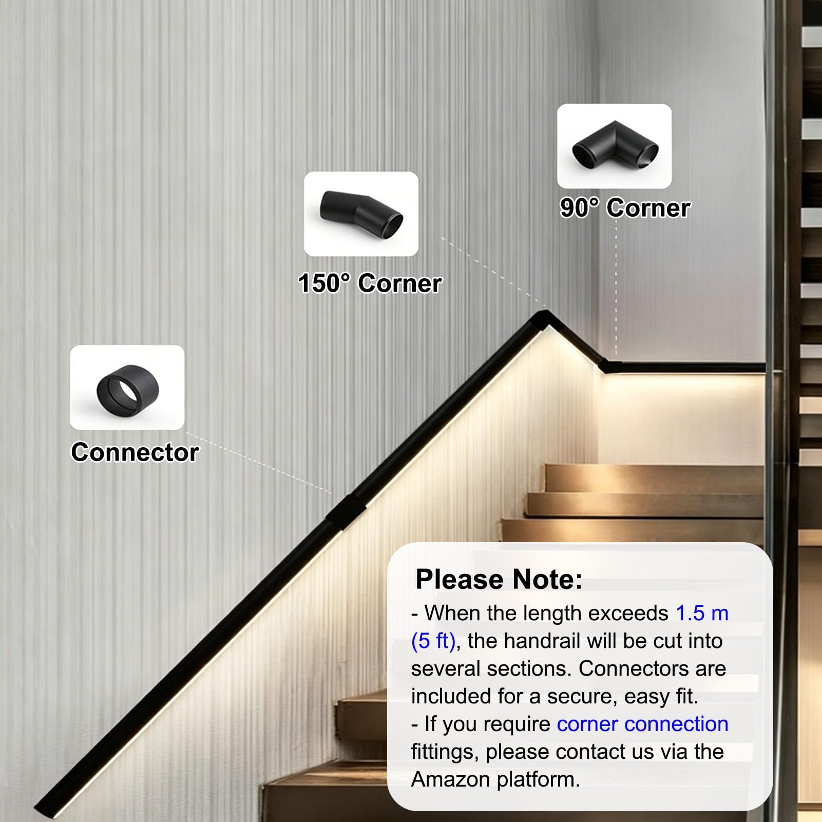 Tira de luz LED con sensor de movimiento de 3 a 20 pies, luces cortables para escaleras y barandillas, iluminación nocturna segura, fácil instalación, solución de seguridad para el hogar (izquierda