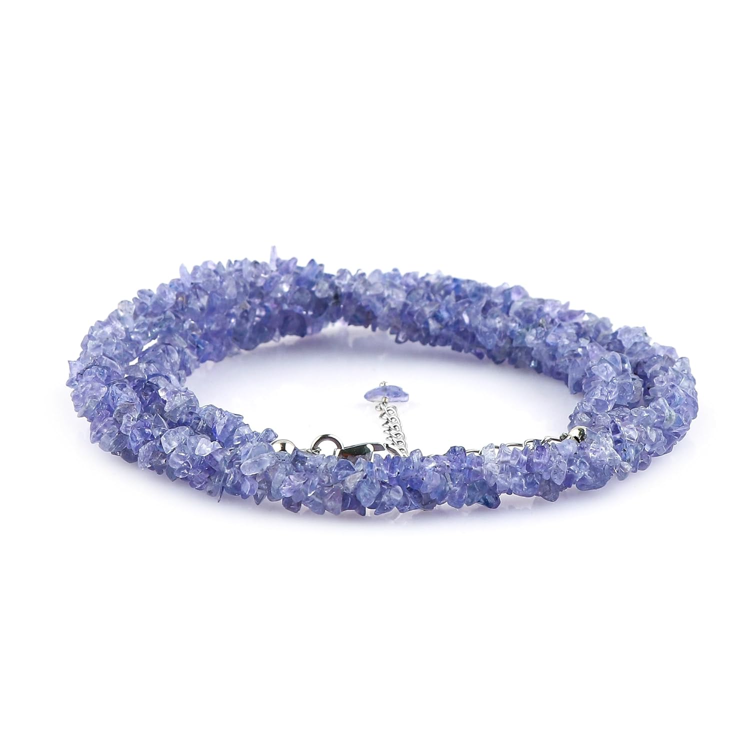 CRYSTALIS Natural Tanzanite Beads Choker Necklace, Braided Rope Crystals Necklace, Chips Nuggets Beaded Crystals, Chakra & Healing Gemstone, Gift Giving Women Jewelry 18 inch