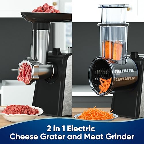 Miniatura 2 de Rallador eléctrico de queso y picadora de carne, cortador eléctrico de verduras 2 en 1 y picadora de carne para cocina, tirador eléctrico de