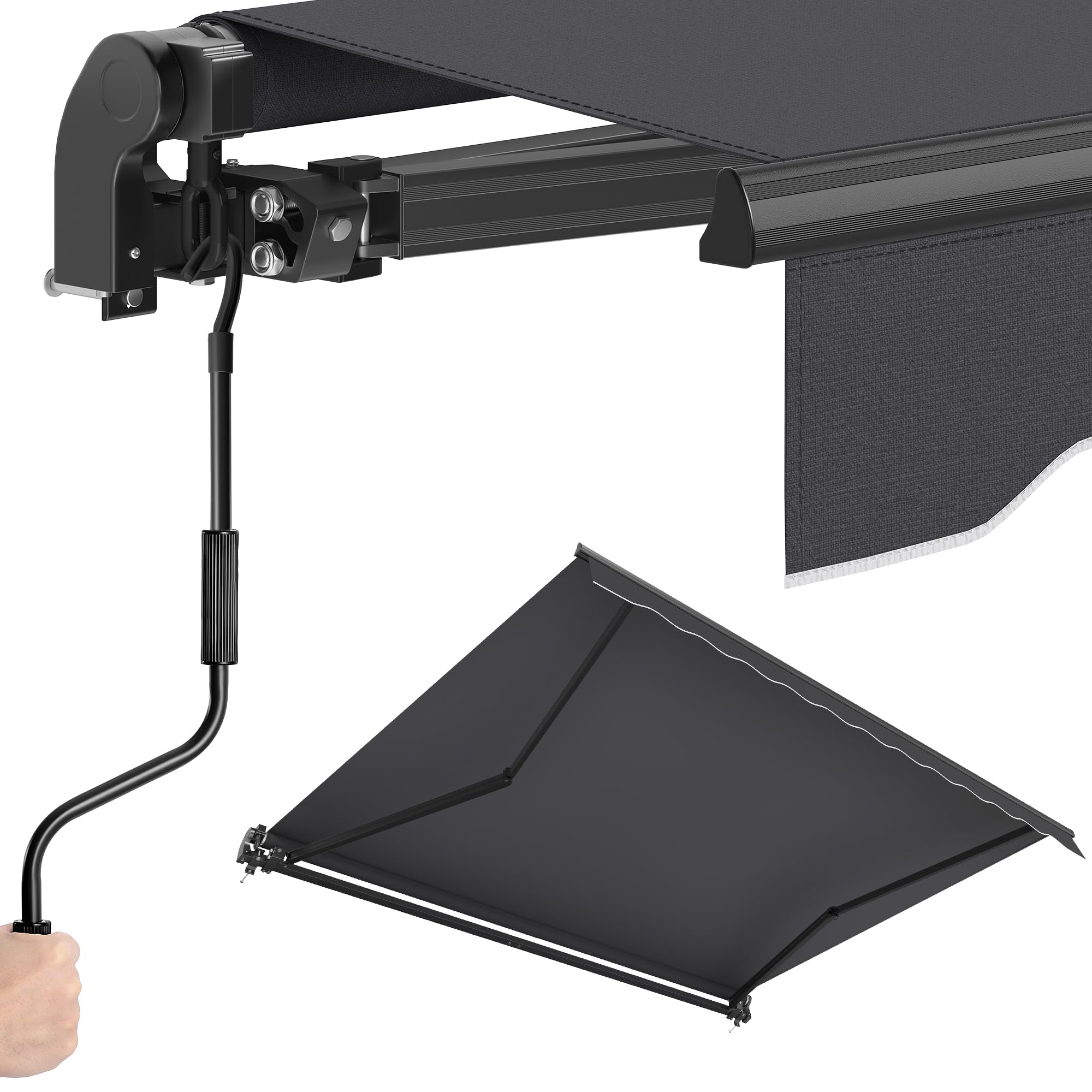 SONGMICS Gelenkarmmarkise, Markise mit Handkurbel, Balkon Sonnenschutz, UPF 50+, Aluminiumlegierung, verstellbar, 300 x 250 cm, grau GSA306GZ01