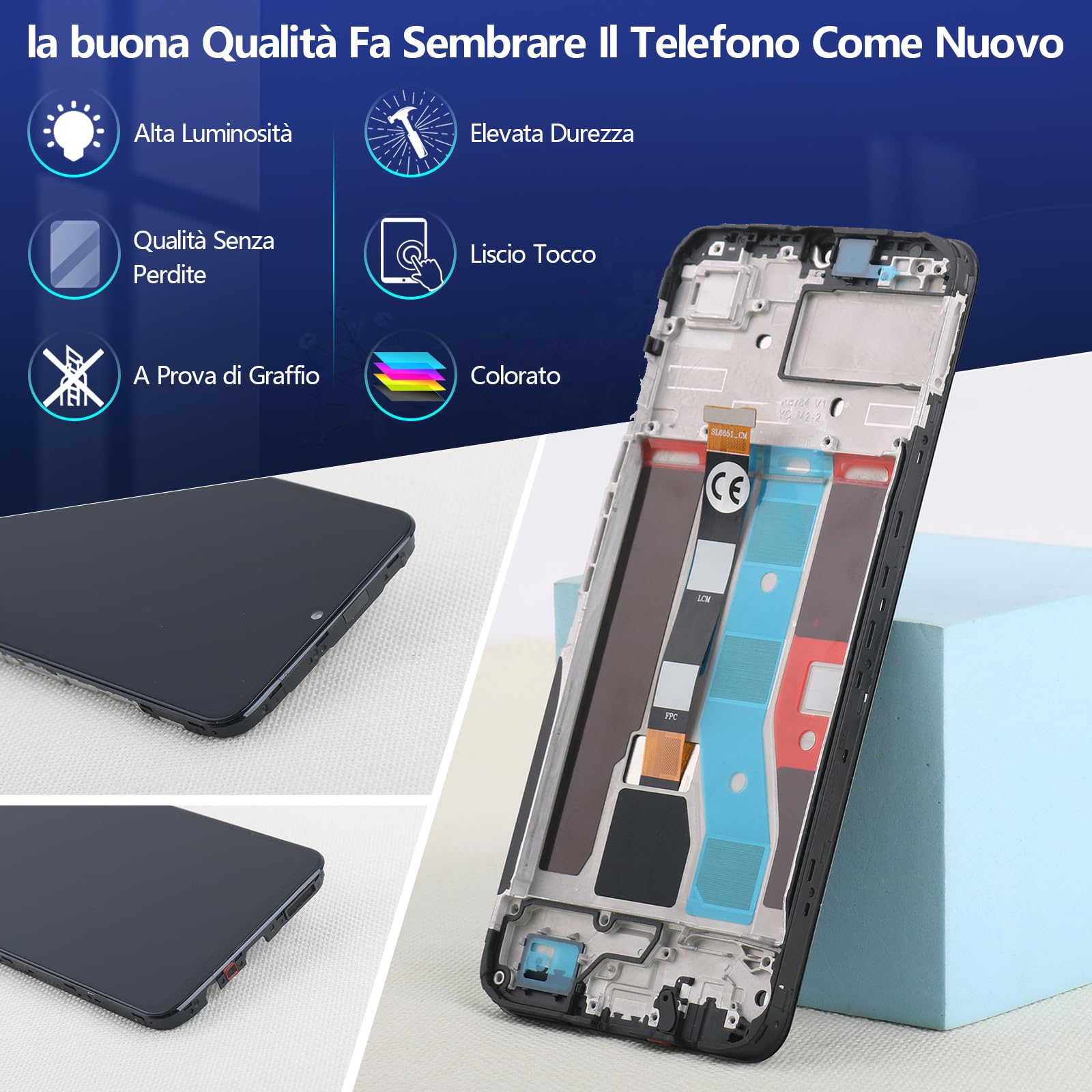 RongZy LCD Display per Realme Note 50 RMX3834 Schermo LCD per Realme Note 50 Touch Screen Assemblea Sostituzione di Vetro Digitalizzatore con Strumenti(6.74", Nero con Cornice)