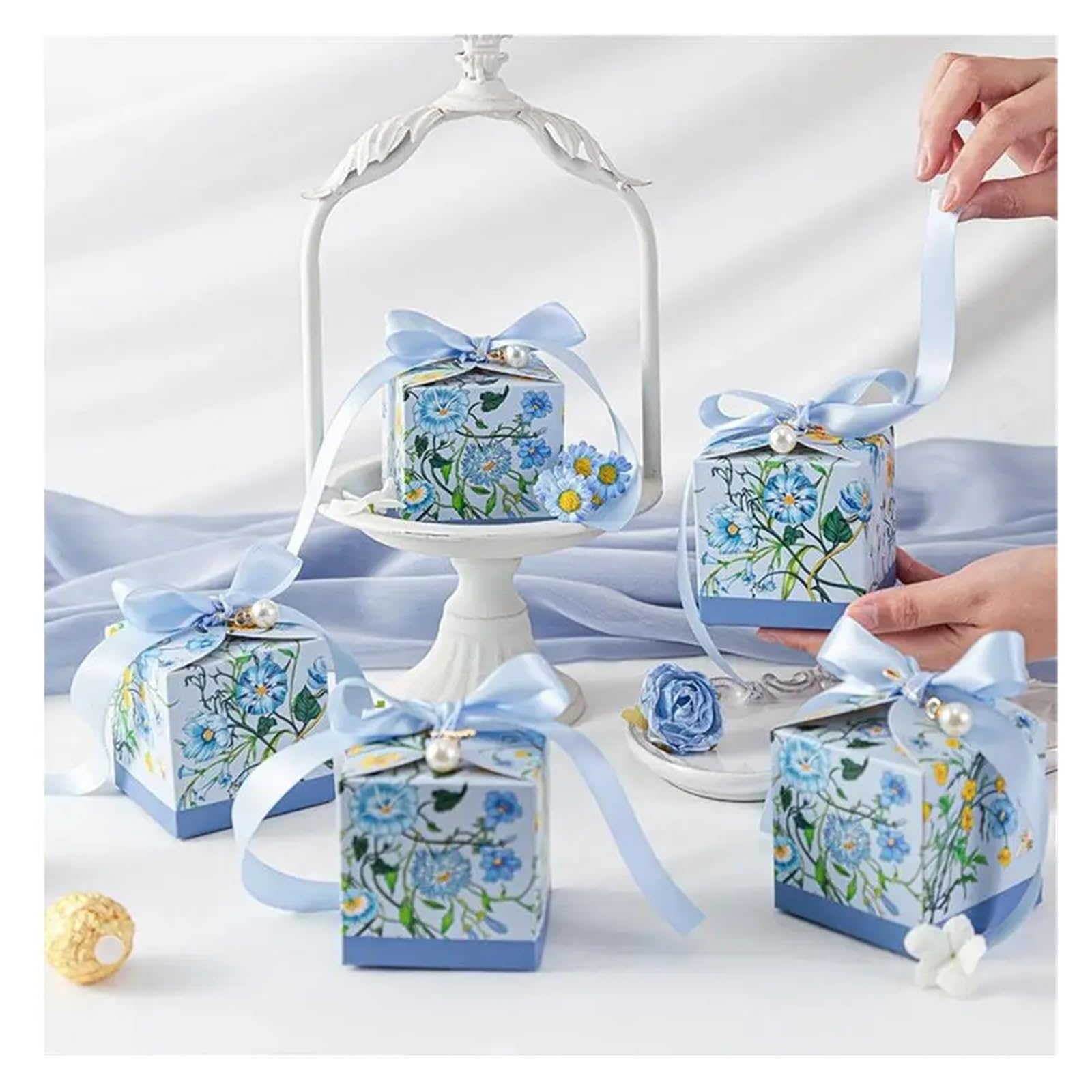 sacchetti regalo, Party Favor Flower Candy Biscuit Paper Boxes, Multicolor, 7x7x7cm, 12 or 30 Pcs(Blue,30pcs)