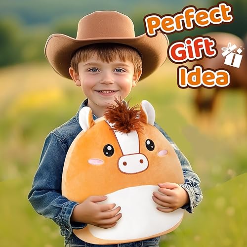 Miniatura 7 de Athionsu Almohada de Peluche de Caballo de 12 Pulgadas Suave y Tierna Caballo de Peluche Relleno Suave Esponjoso de Cumpleaños para Niños Pequeños