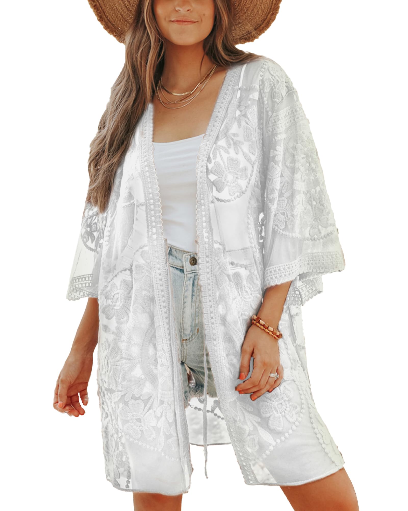 bsubseach 2025 Kimonos for Women Lace Swimsuit Mesh Bathing Cover Up Beach Holiday See Through Kimono Duster-picture-32