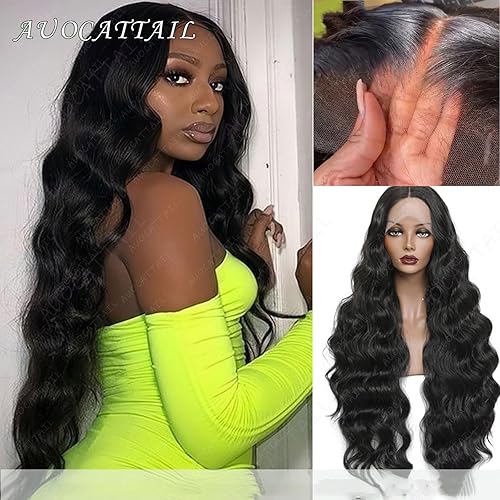 Miniatura 6 de AUOCATTAIL Peluca larga ondulada con encaje frontal, sin pegamento, densidad del 180 %, pelucas frontales de encaje transparente HD, predepiladas