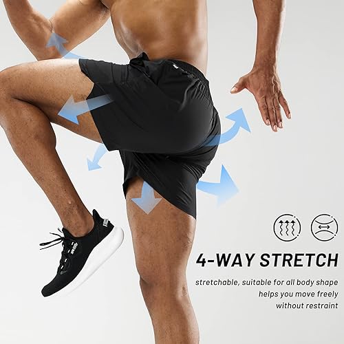 Miniatura 2 de MIER Pantalones cortos de entrenamiento para hombre, de secado rápido, activos, de 5 pulgadas, con bolsillos, ligeros, transpirables