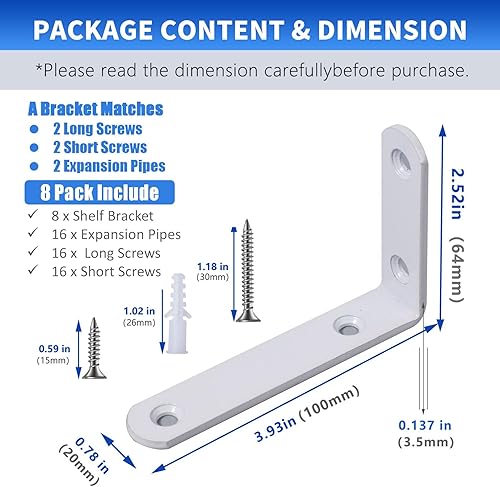 Miniatura 9 de 4 soportes de estante, soporte flotante blanco de 4 pulgadas, soporte de estante metálico resistente para soporte de estante flotante, soporte