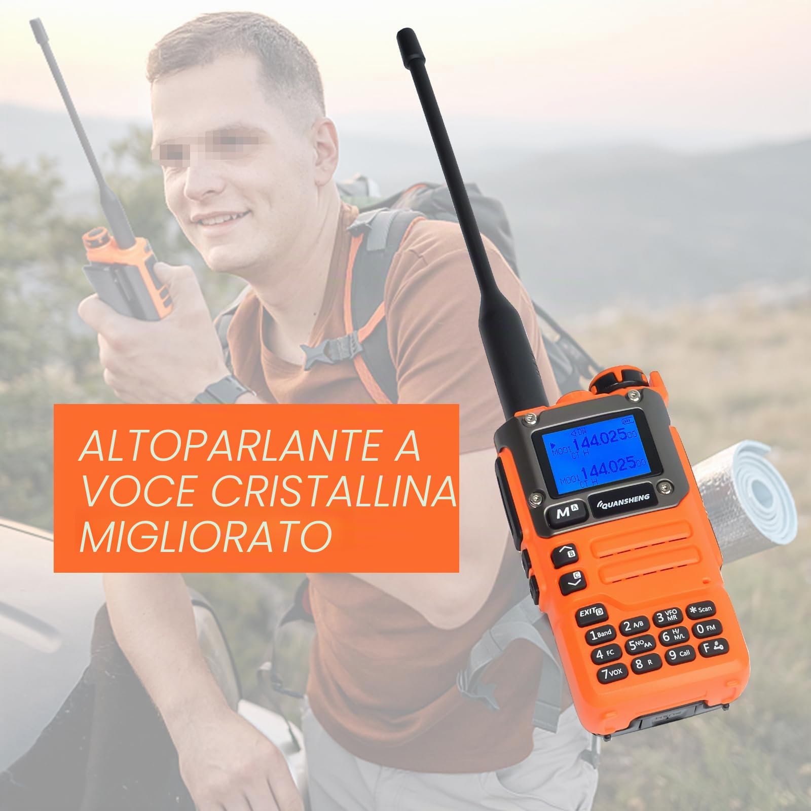 HYS Quansheng UV-K5(8) 5W Dual Band Walkie Talkie, UV-K6 (arancione) Radio a batterie ricaricabili, Radio ricetrasmittente VHF UHF (cuffia leggera, tappo per le orecchie)