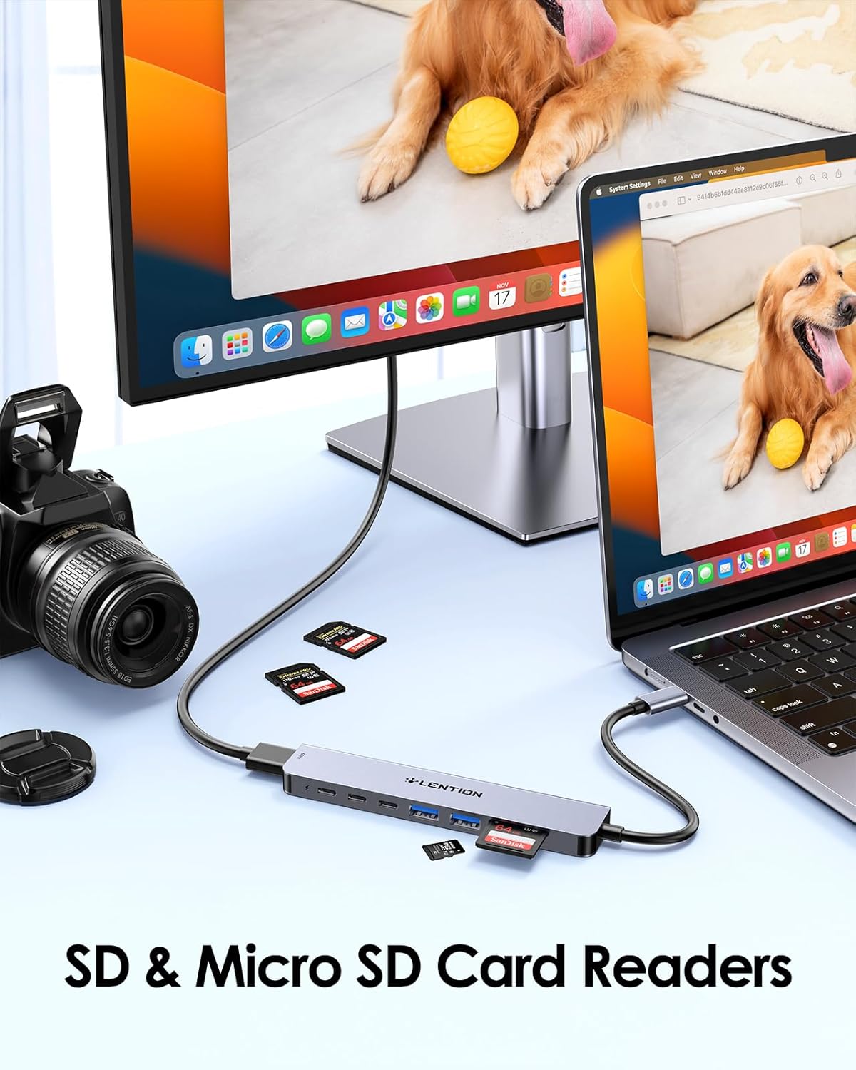 LENTION 8 in 1 USB C Hub with 4K@60Hz HDMI Adapter, 2 USB C Data Transfer & 2 USB 3.0 Port, 100W PD, SD/Micro SD Card Reader for 2025-2016 MacBook Pro/Air M5/M4, Mac, 2026 MacBook Neo, Surface Pro