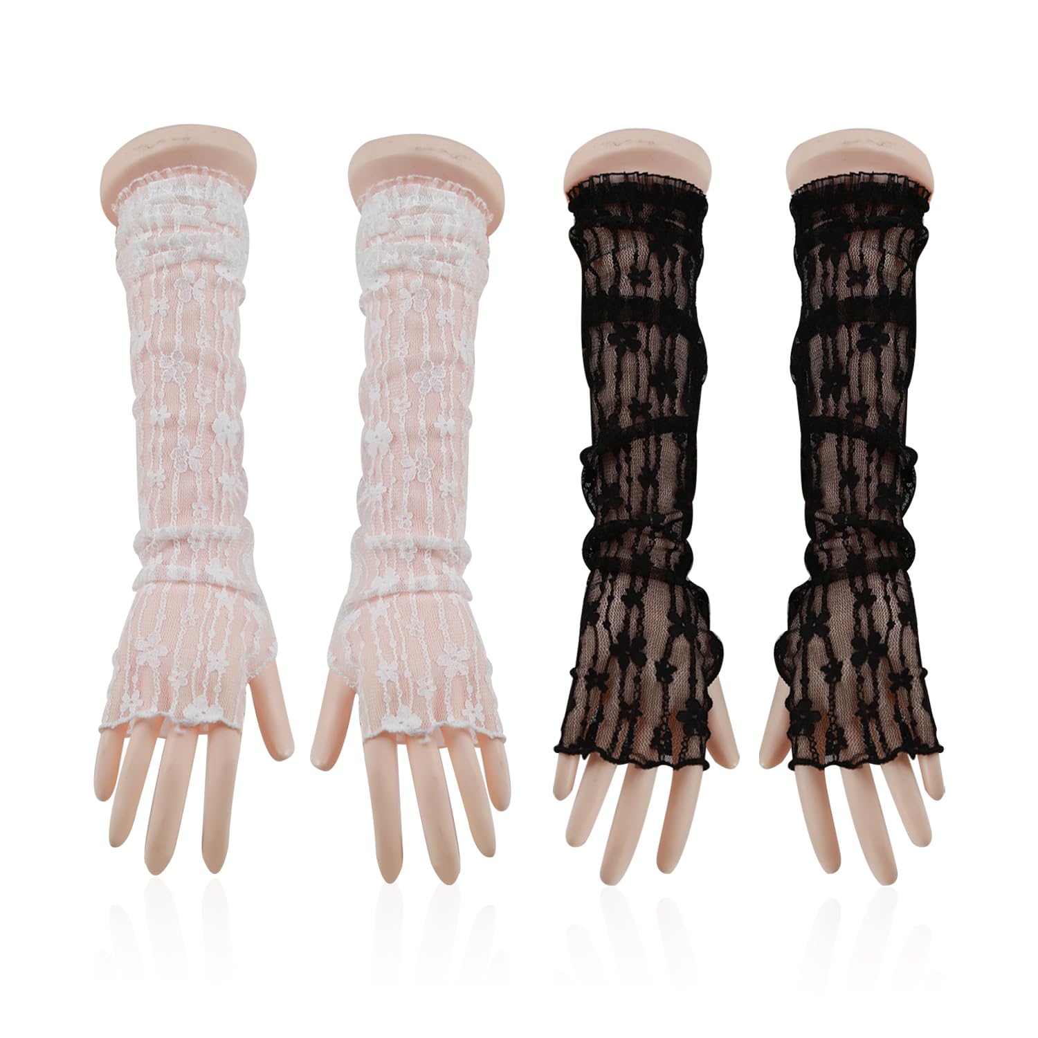 Nidhfg Unisex Black 2 Pairs Of Butterfly Printed Gloves, Long Lace Gloves, Women's Finger-Exposed Gloves, Ele Gloves, Clothing Accessories.