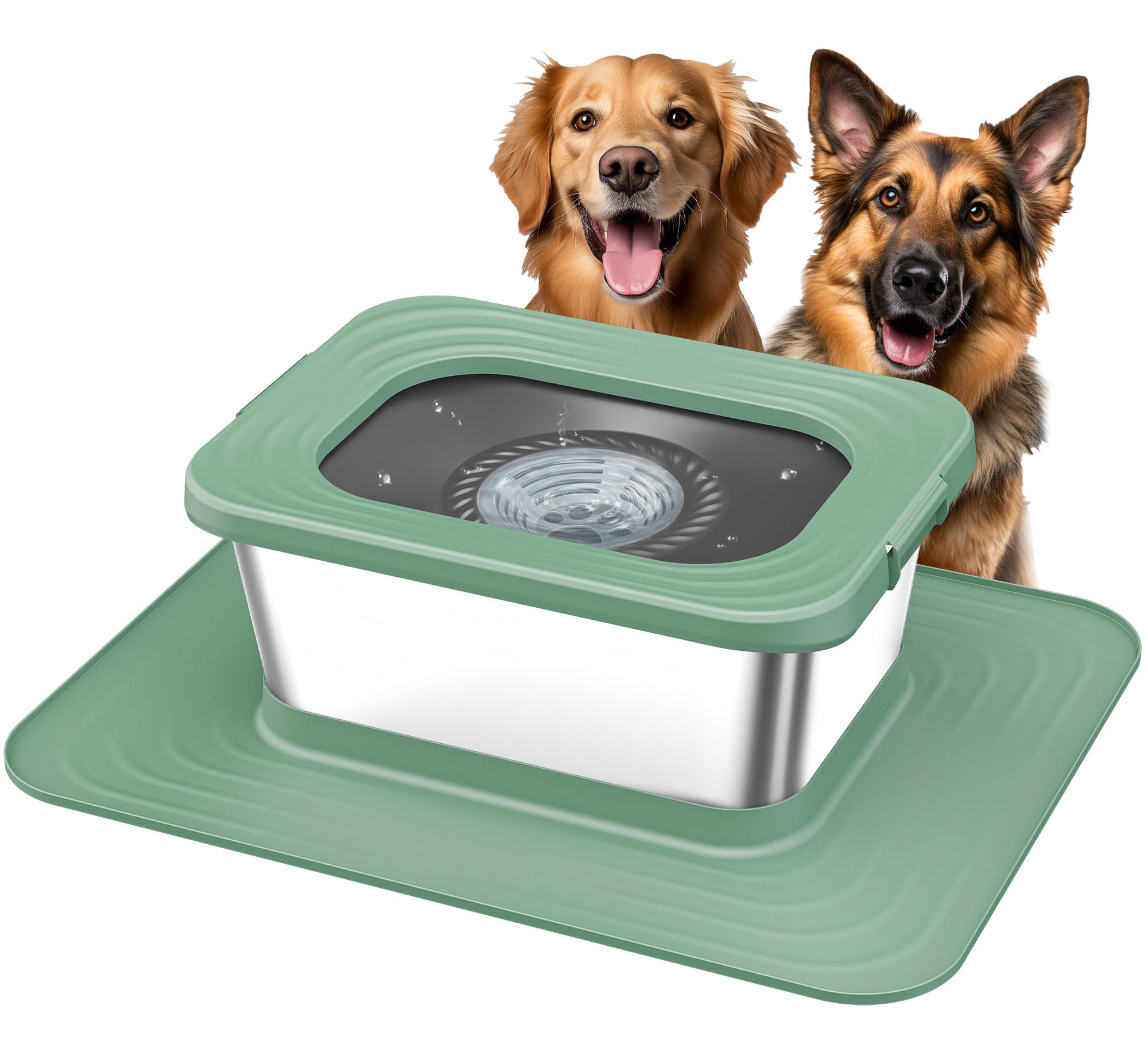 Decflow 10L Stainless Steel Dog Water Bowl, No Spill Anti-Splash Dog Bowls with XXL Silicone Mat, Spill-Proof Slow Feeder for Messy Drinkers, Heavy Duty Pet Bowls for Indoor/Outdoor Use