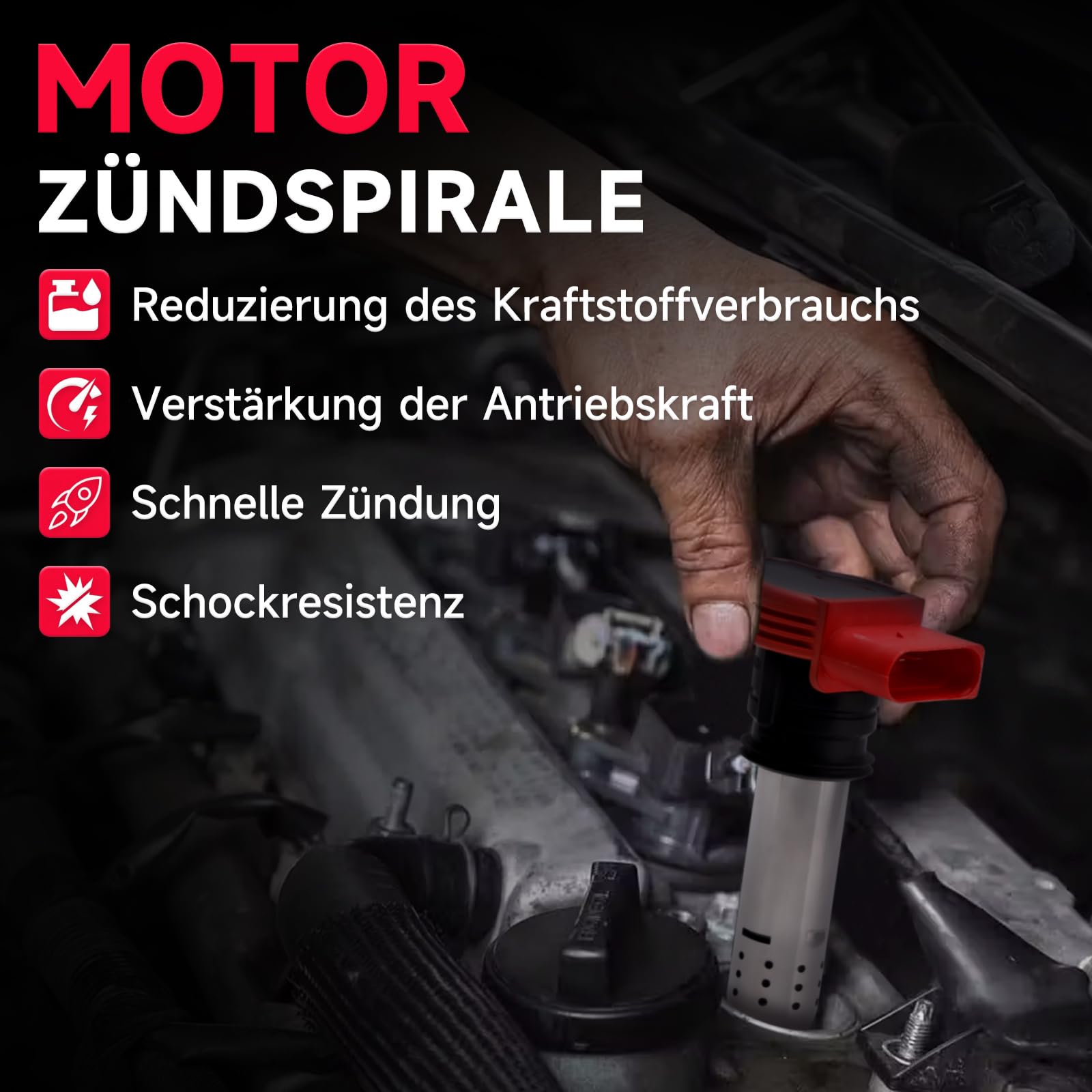 Topteng 4PC Bobine d'allumage 06E905115D, Kit de bobines 06E905115E, Rouge 1.8T 2.0T Module d'allumage, Fit pour Audi A3 A4 A5 A6 Q5 TT, Fit pour VW Golf Jetta Passat Touran, Fit pour Skoda Octavia