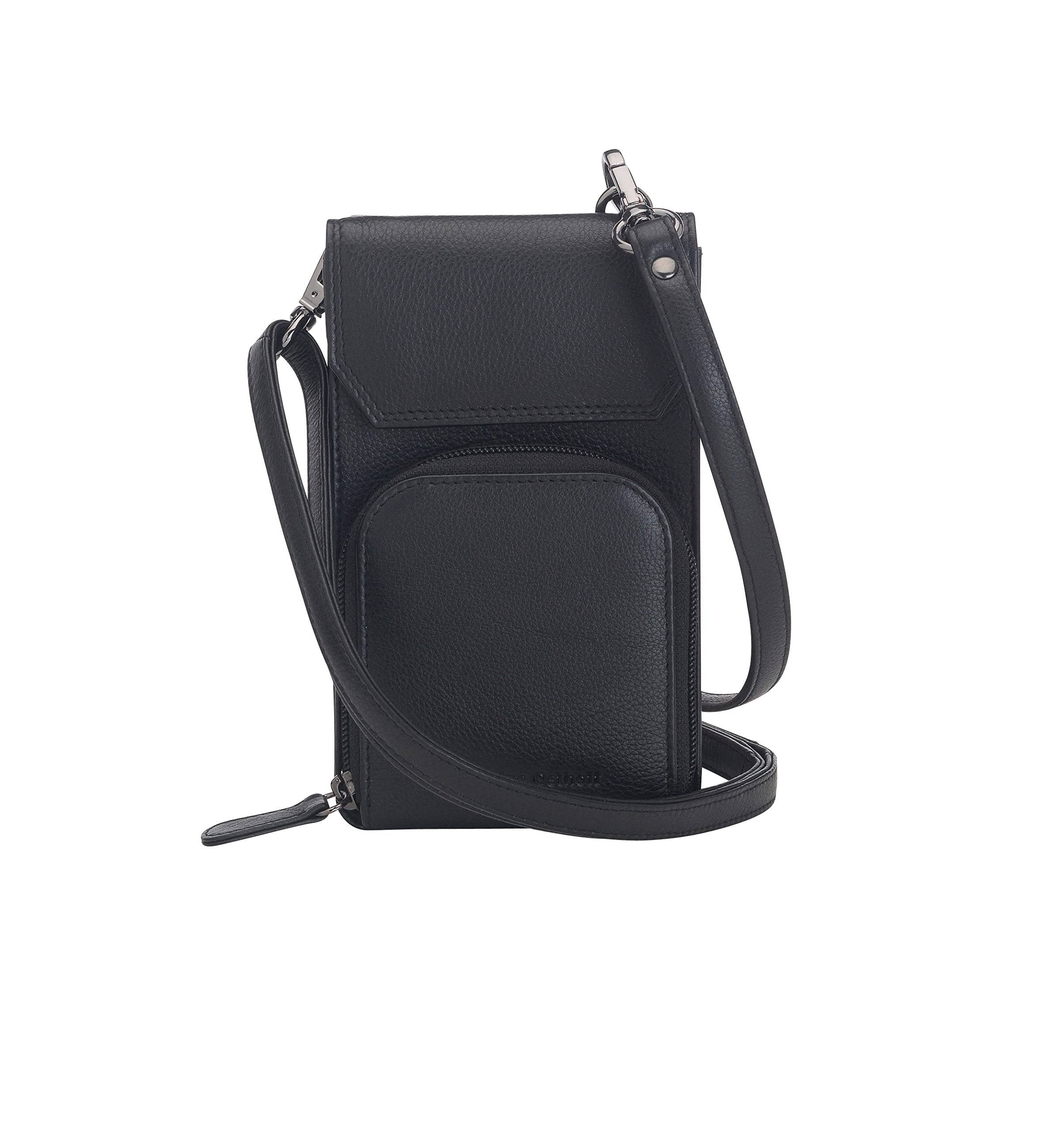Torebka na telefon komórkowy do zawieszenia damska mała, prawdziwa skóra, torba na ramię na telefon komórkowy, smartfon, torba z ochroną RFID, zamek błyskawiczny Crossbody (100), czarny, 17 x 10 x 4 cm