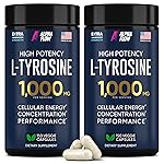 [2 Pack] L-Tyrosine 1000MG Capsules - Natural L Tyrosine Supplement for Kids & Adults - Energy Boost and Brain Supplement - 2x the potency of L-Tyrosine 500mg capsules - 300 Vegan LTyrosine Capsules