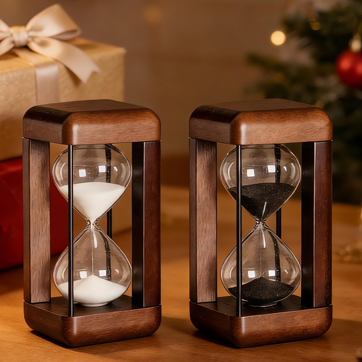 60 Minute Hourglass Timer - Decorative Wood Sand Timer Clock with Metal Frame, Vintage Office Décor for Desk, Kitchen, Games or Classroom (White Sand)