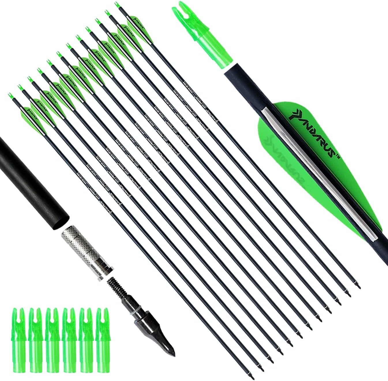 Archery 30/32/28 Inch Carbon Practice Hunting Arrows with Removable for Youth Compound & Recurve Bow Target (Pack of 12)