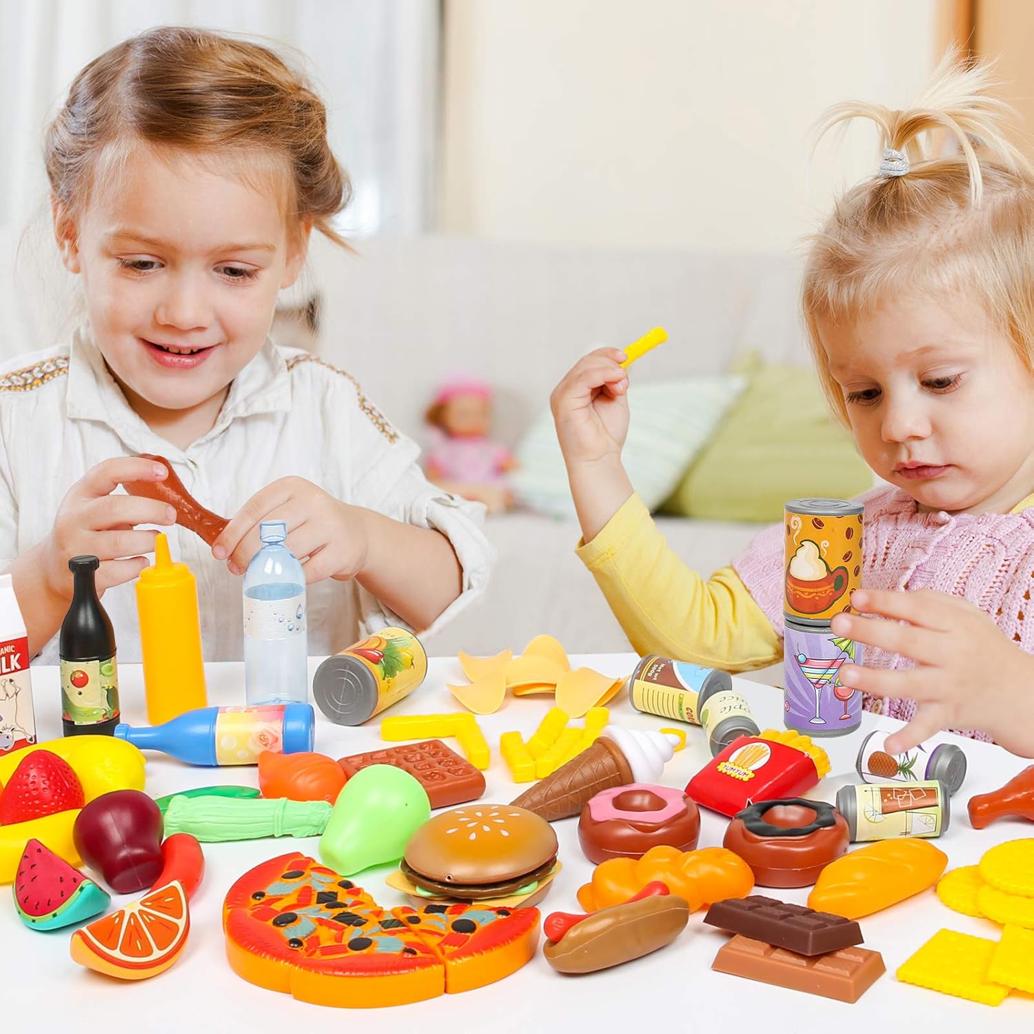 Shimfun 143 Piece Play Food for Kids Kitchen - Toy Assortment - Pretend Food for Toddler - Bonus Water Bottle + Deluxe Color Box Packaging + Storage Bag