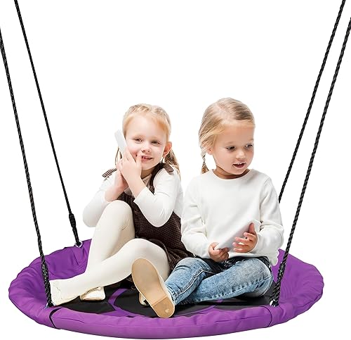 SUPER DEAL Columpio de Árbol de Platillo Morado de 40 Pulgadas para Niños y Adultos, Capacidad de Peso de 800 Libras, Asiento de Columpio Volador