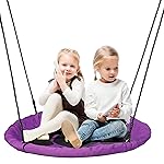 SUPER DEAL 40 Inch Purple Saucer Tree Swing Set for Kids Adults 800lb Weight Capacity Waterproof Flying Swing Seat Textilene Fabric with Adjustable Hanging Ropes for Outdoor Playground, Backyard