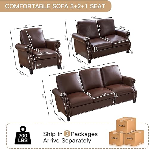 Miniatura 2 de AVZEAR Juego de sofá modular de 3 piezas, sofá de piel sintética, juego de sofá pequeño, sofás modernos de mediados de siglo con botón clásico