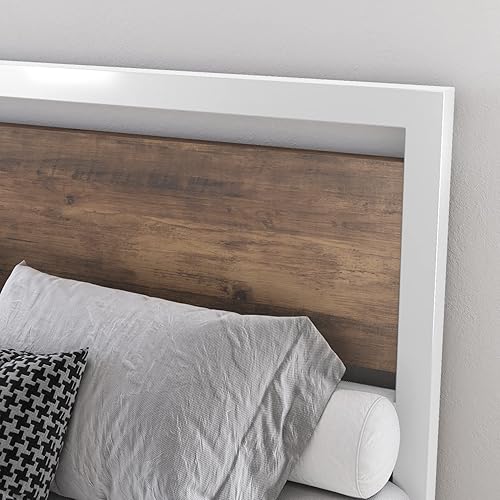 Miniatura 6 de Marco de cama Queen con cabecera y estrio marco de cama blanco tamaño Queen con listones de acero resistente que soporta la base de colchón