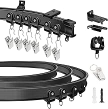 Ceiling Curtain Track, 5Meter/16Ft Curved Curtain Rail Wall Ceiling Mounted Flexible Heavy Duty Curtain Track System Room Divider For Bay Window Bunk Bed RV, Black Curtain Tracks and Fittings