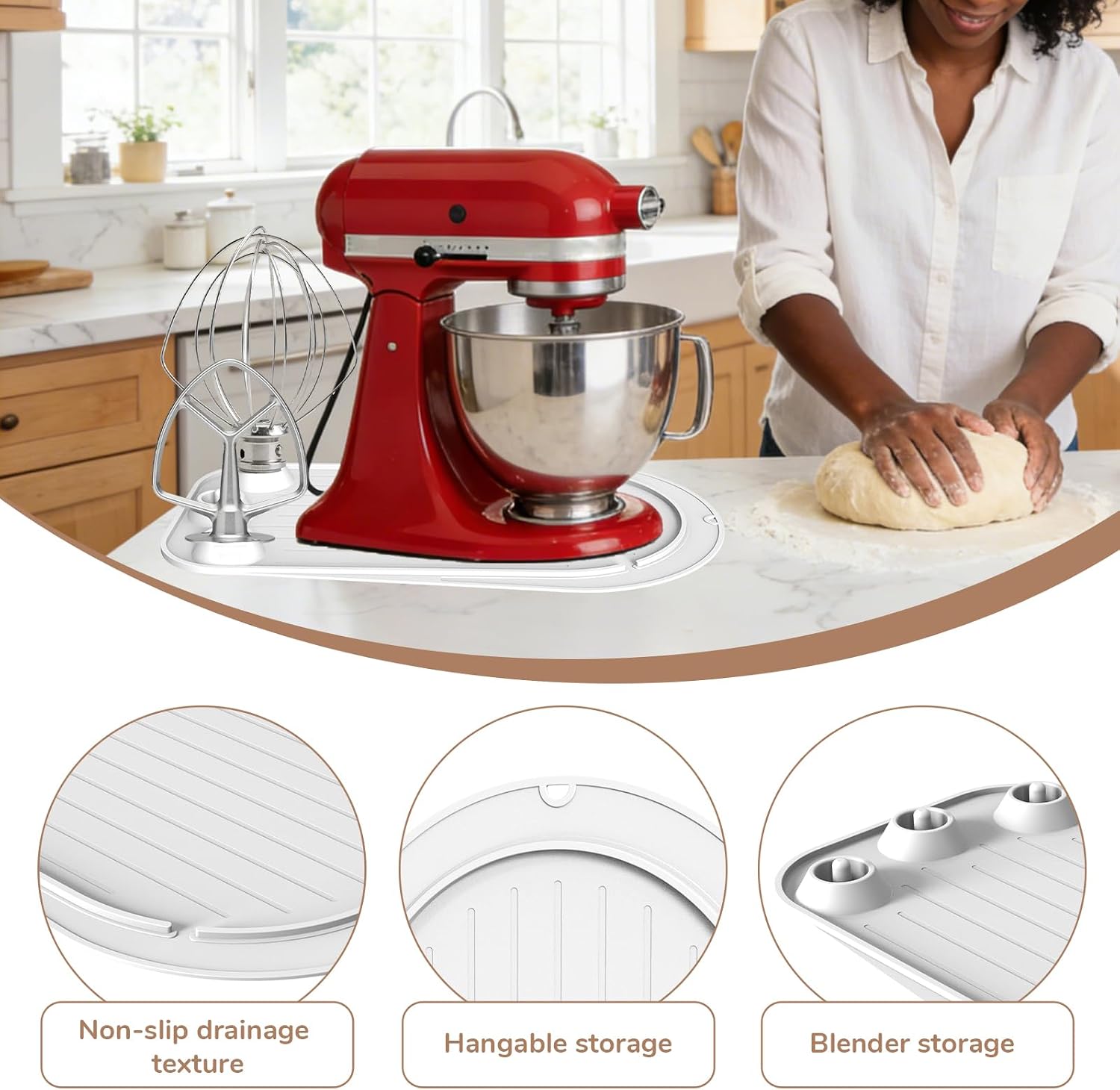Sliding Mat for Stand Mixer, Mixer Slider Mat for 4.5-5 Qt Tilt-Head Stand Mixer,Kitchen Mixer Accessories Prevent Machine movement (White)
