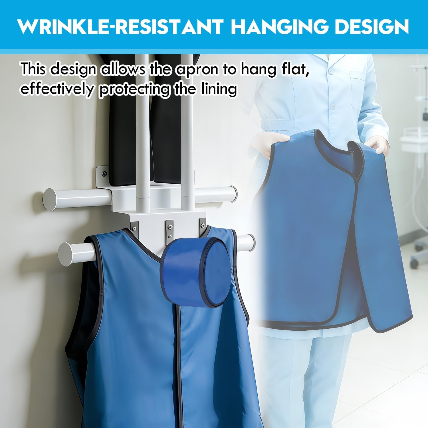Upgraded X-Ray Apron Hanger & Glove Wall-Mounted, Rack with 3 Removable Hooks, Holds 2 Lead Apron Hanger & 4 Gloves, Adjustable Storage for X-Ray Radiation, Thyroid Shields, Lead Gown