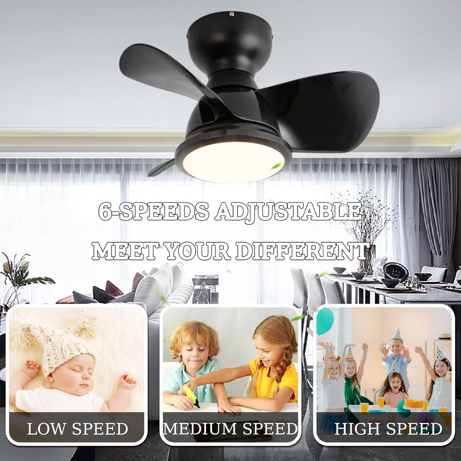YUEGOO Ceiling Fans with Lamps,Ceiling Fan with Lighting and Remote Silent Light Modern 6 Wind Speeds Changeable 3 Color Temperature Dimmable Fan Light for Living Room, Bedroom/C