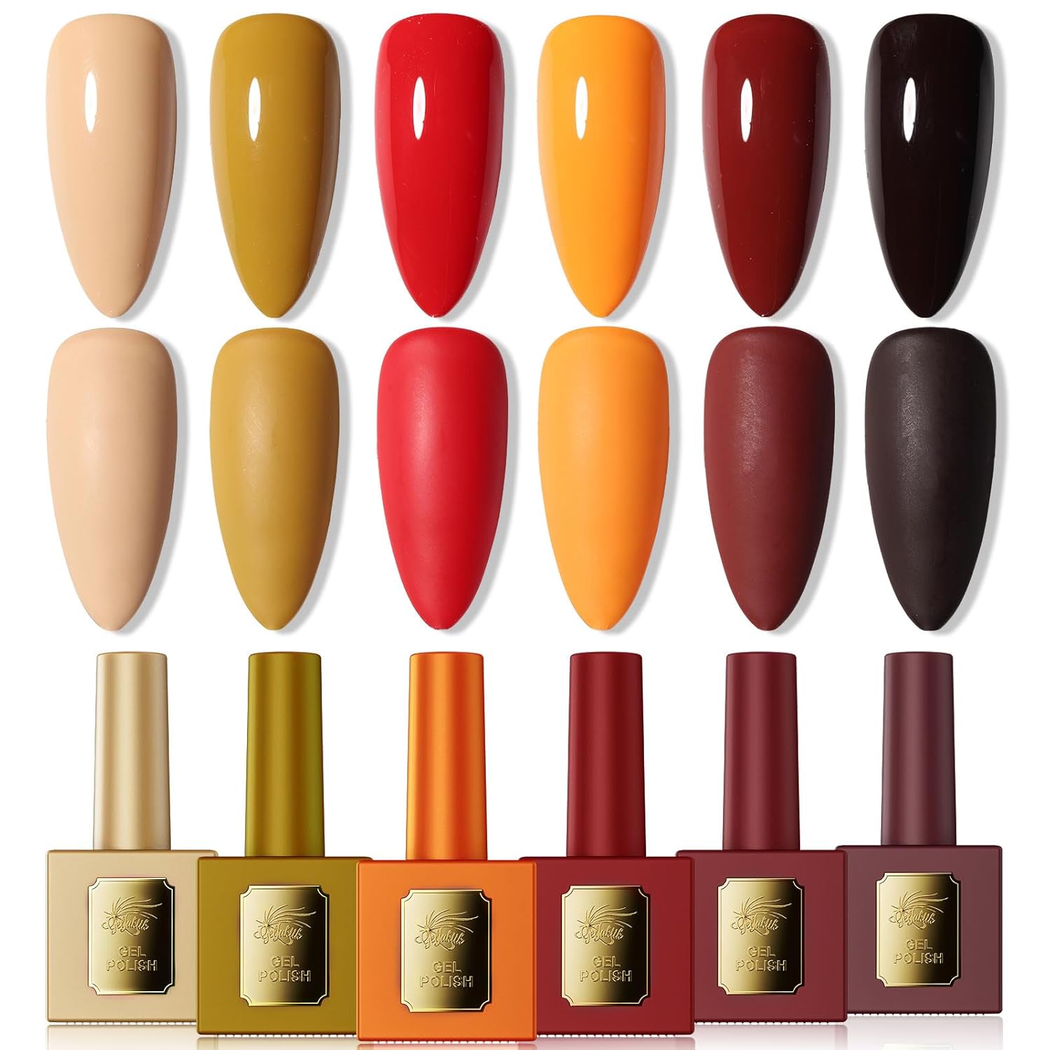 Gel Polish Set of 6 Colors 12ml with Red Orange Brown, Gel Polish Kit for Salon DIY at Home, Soak Off LED UV Gel Nail Polish, Gifts for Women Girls
