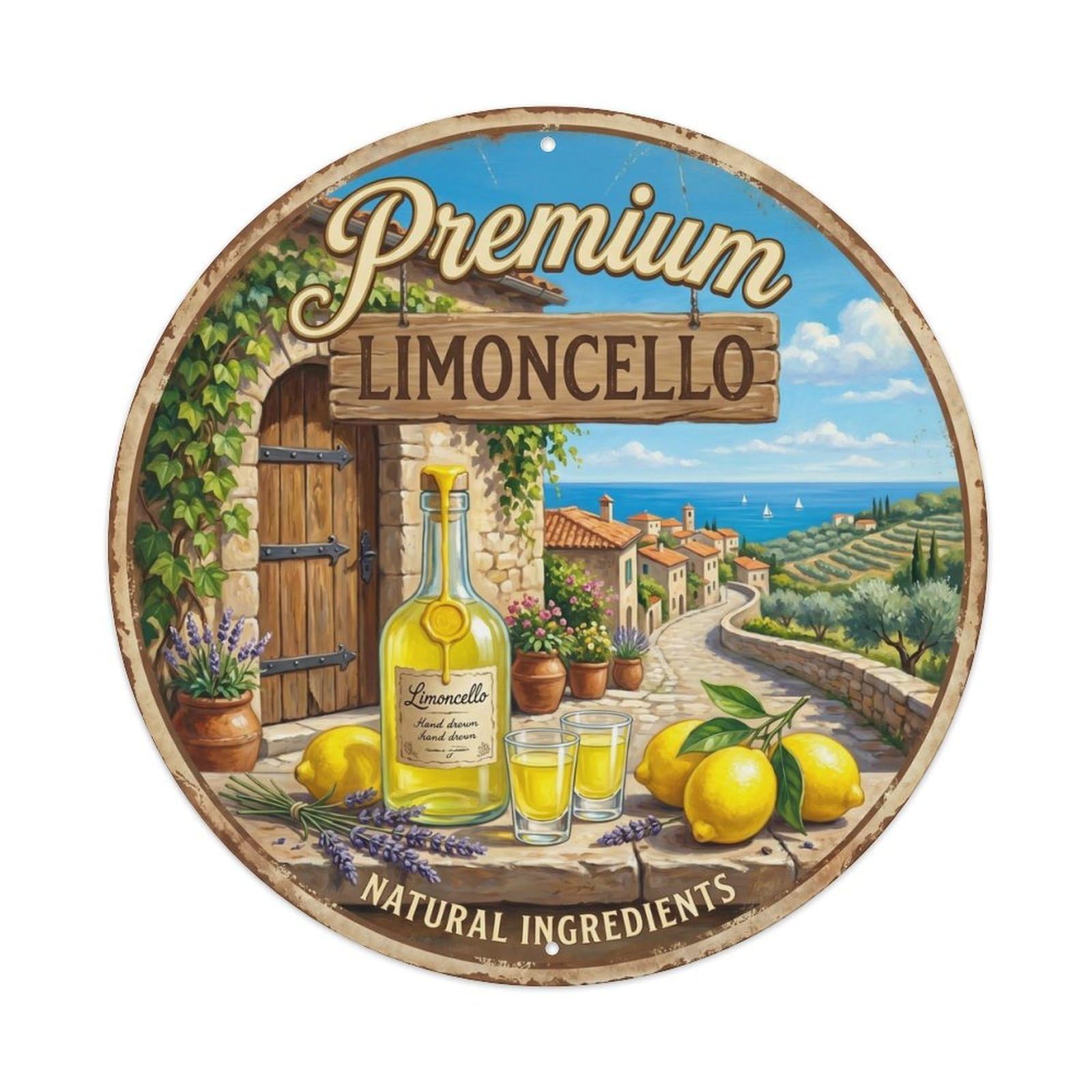 Fresh Limoncello Digestif Vintage Metal Tin Sign Plaque Wall Decor for Cafe, Club, Garden Round Metal Poster 8x8Inch