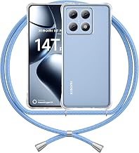 Rope Case Compatible with Xiaomi 14T Pro, Transparent Clear Silicone TPU Cover Strap Pendant Lanyard Case, Blue
