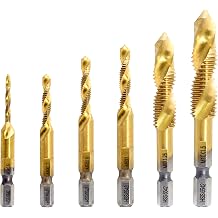Bonsicoky 6 Pcs Combination Tap and Drill Bit Set, Multi Use Countersink Hex Bit Set, M3 M4 M5 M6 M8 M10, Gold