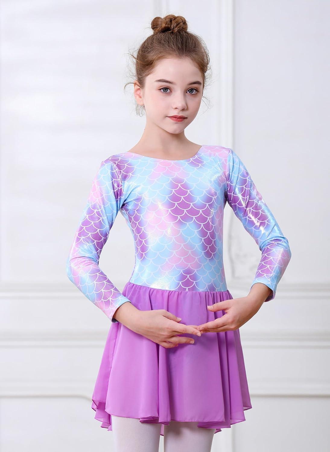 DIPUG Ballet Leotards for Girls Dance Leotard Long Sleeve Girls Dance Dress - Image 4