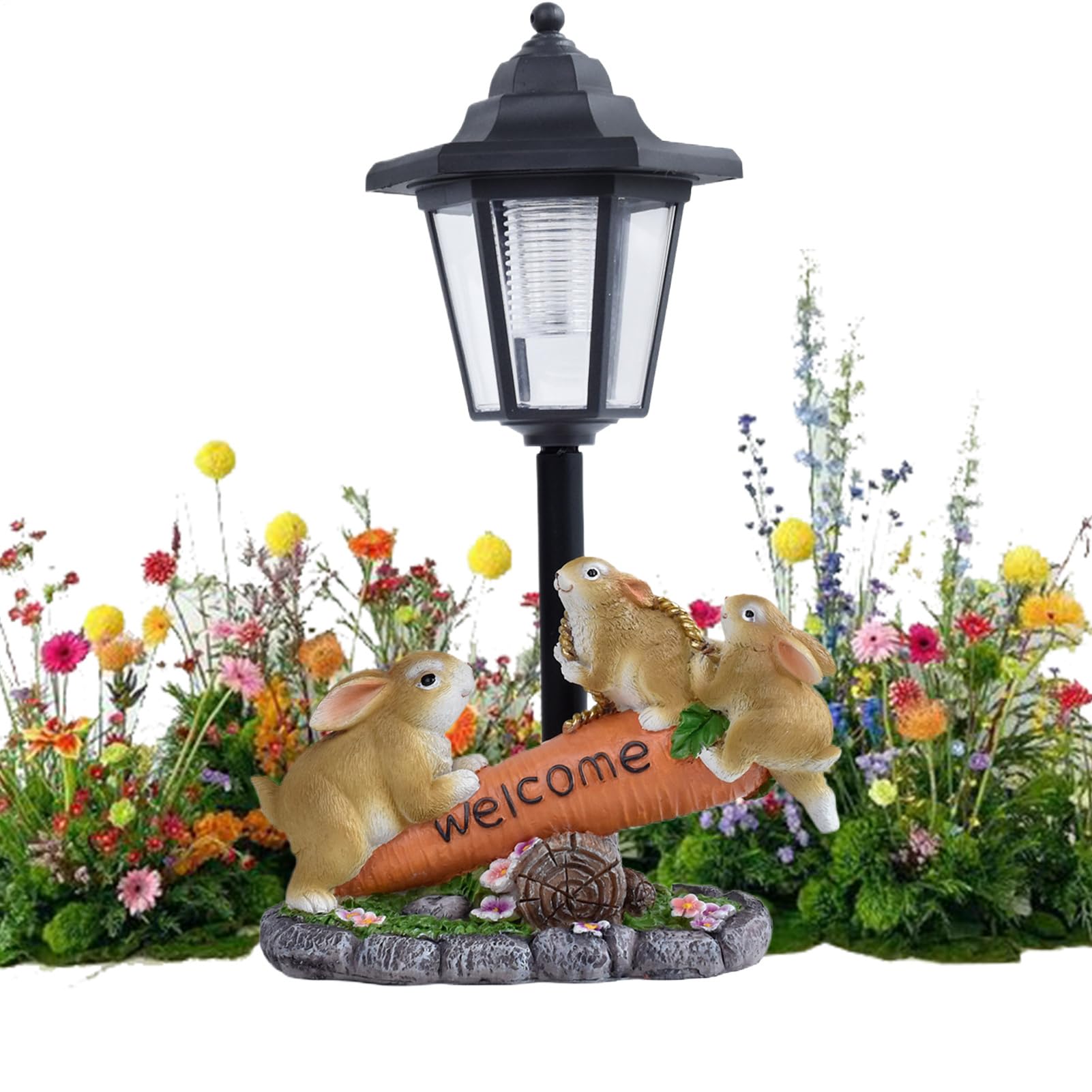 Lampki Solarne Króliczek Zewnętrzne Do Ogrodu Urocza Lampka Rzeźba Z Żywicy | Wodoodporna statua króliczka zewnętrzna na ścieżkę chodnik werandę trawnik patio balkon