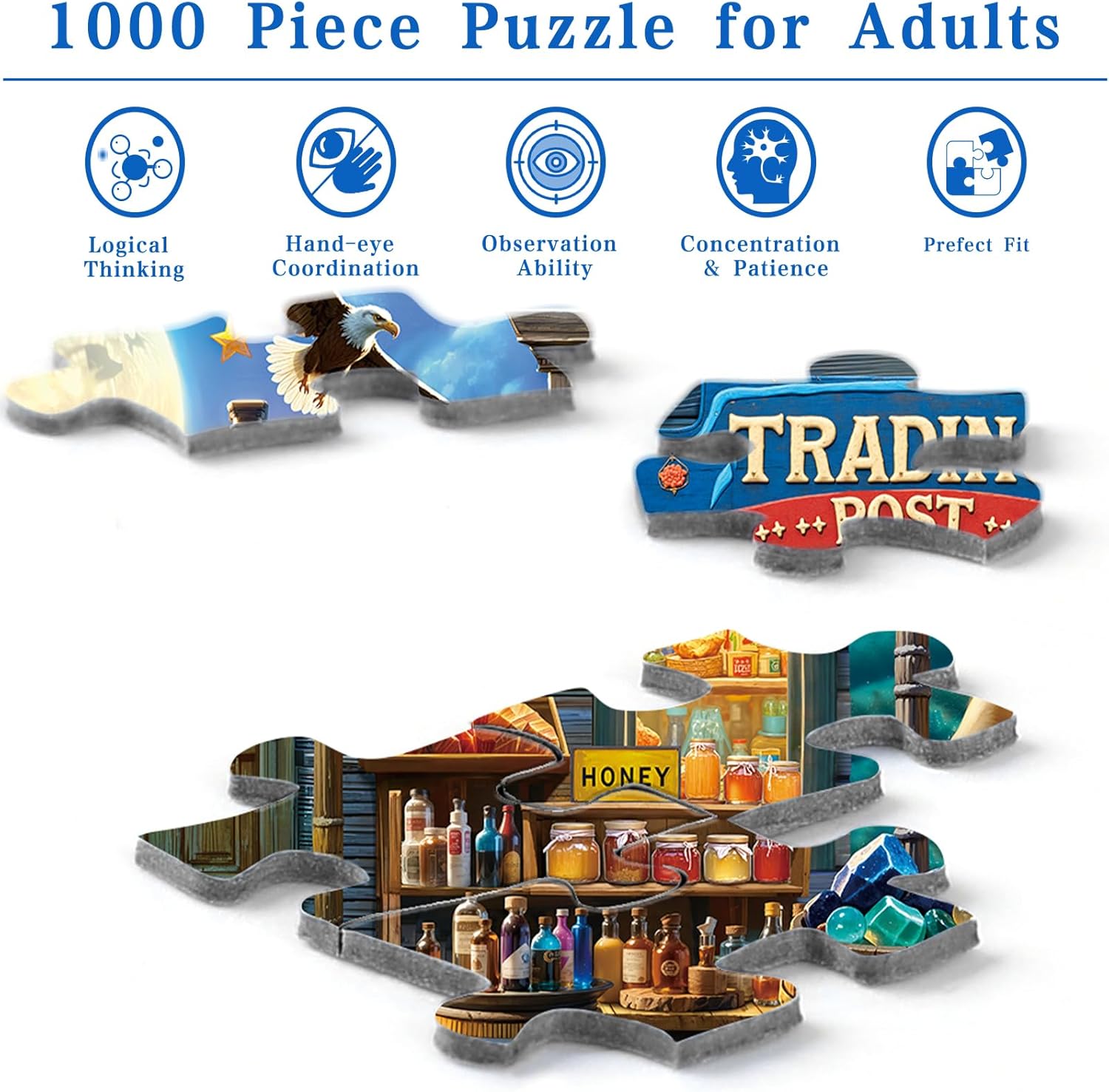 Rocorose Jigsaw Puzzle 1000 Pieces for Adults, Trading Post Puzzle Challenging Game Nights for Family Party Holiday Jigsaw Puzzle Home Decor